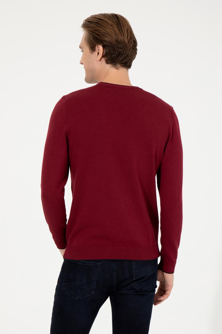 Erkek Bordo Bisiklet Yaka Triko Kazak - 50255650001