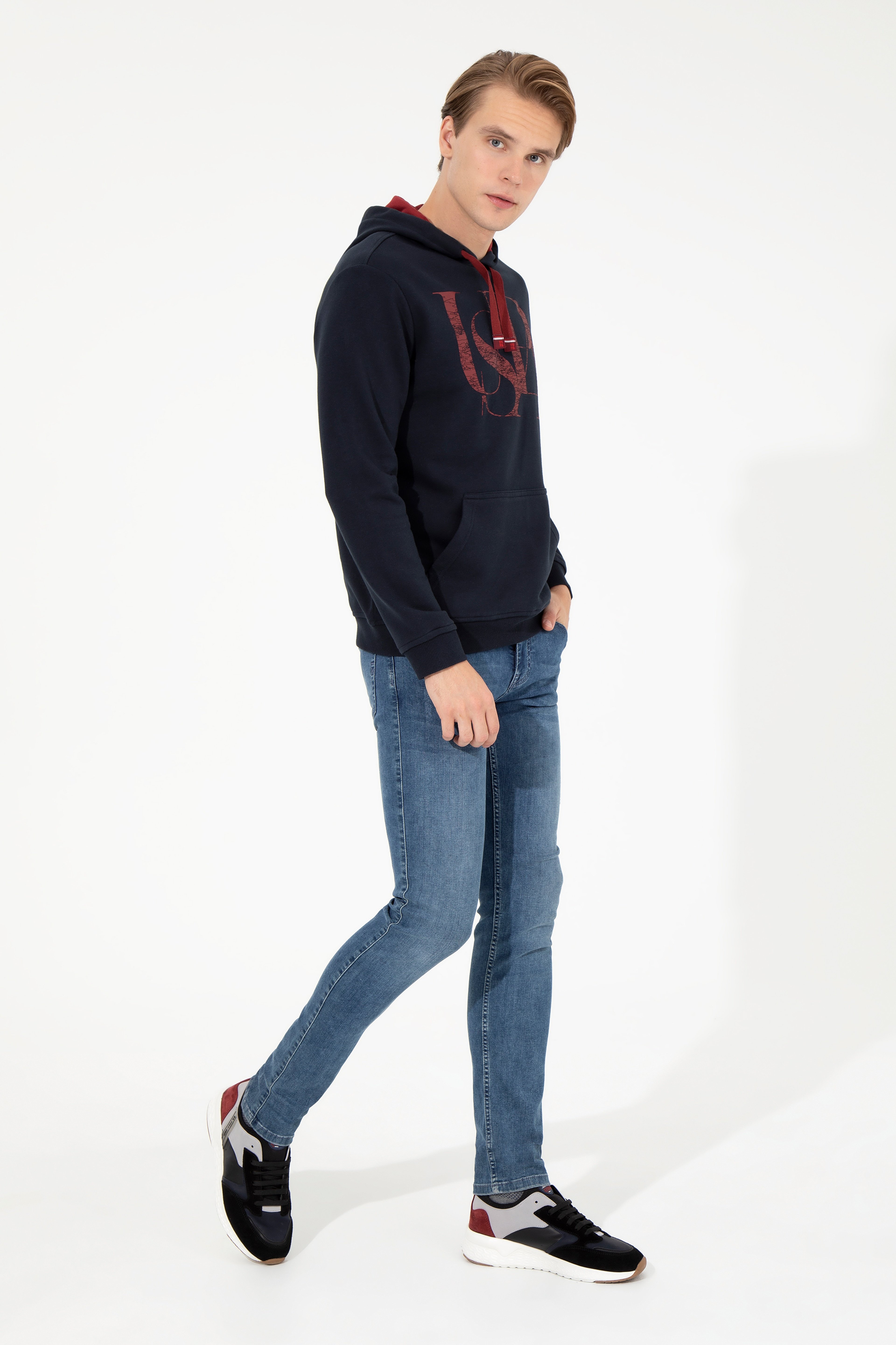 Erkek Lacivert Kapüşonlu Sweatshirt