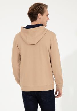 Erkek Camel Kapüşonlu Basic Sweatshirt - 50257173049