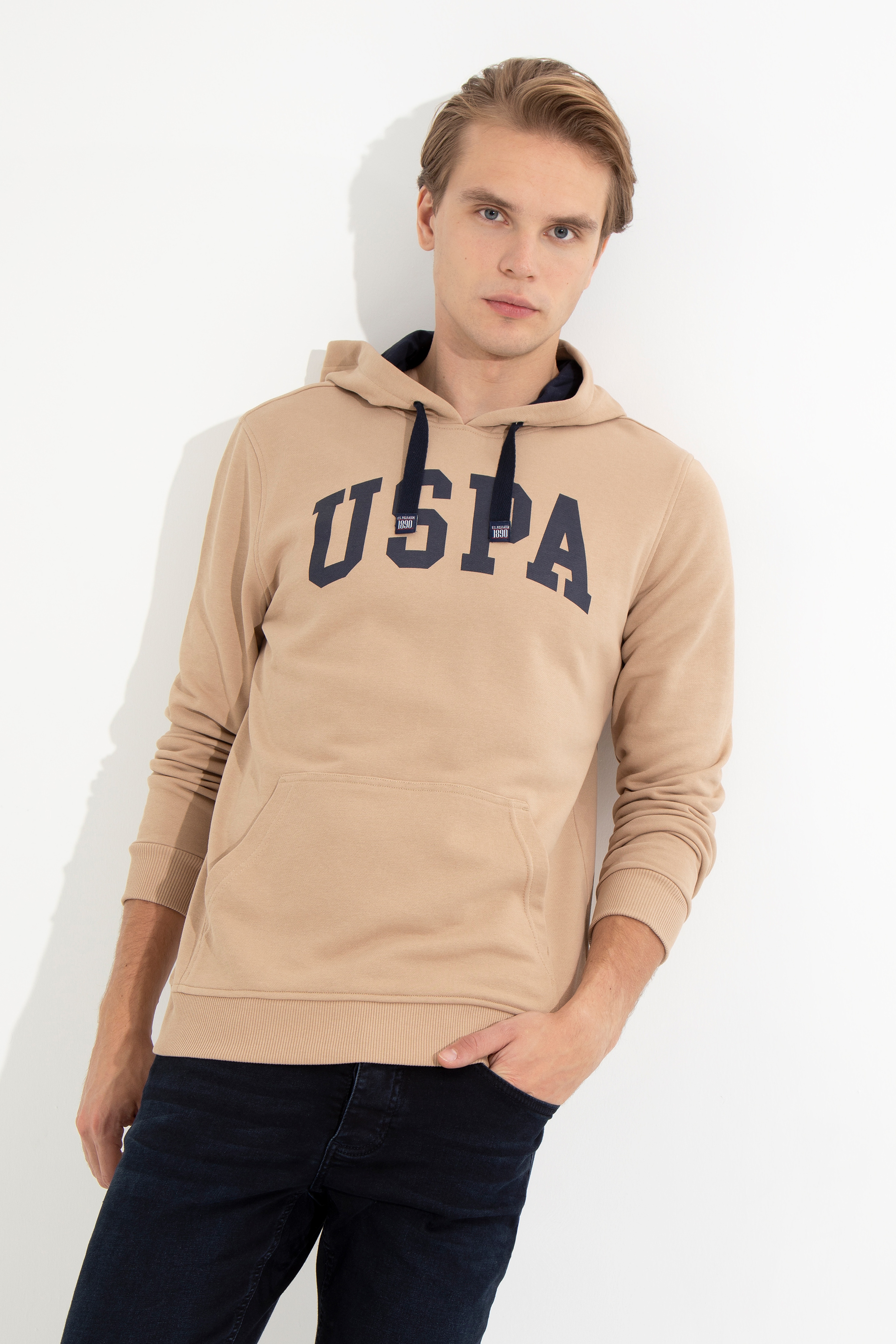 Erkek Camel Kapüşonlu Basic Sweatshirt - Image 4