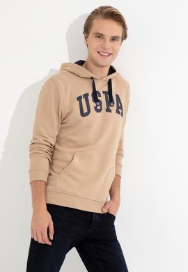 Erkek Camel Kapüşonlu Basic Sweatshirt - 50257173049