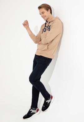 Erkek Camel Kapüşonlu Basic Sweatshirt - 50257173049