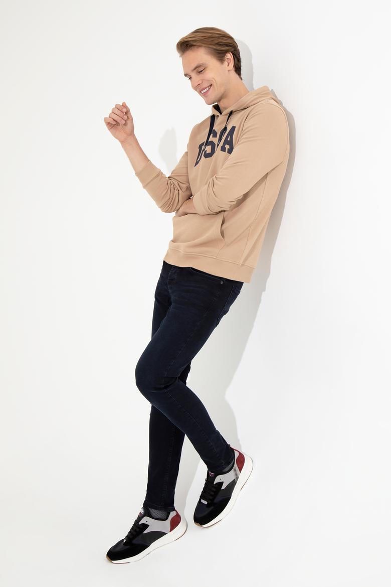 Erkek Camel Kapüşonlu Basic Sweatshirt