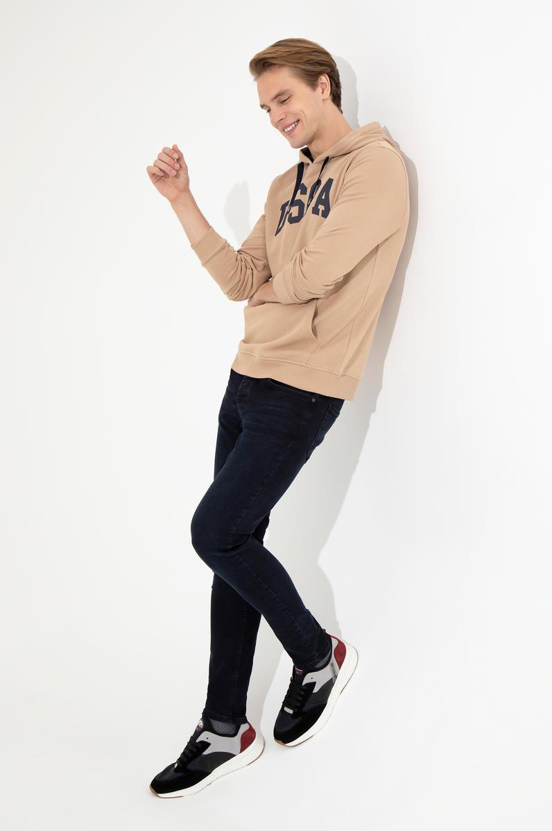 Erkek Camel Kapüşonlu Basic Sweatshirt