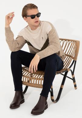 Erkek Camel Melanj Bisiklet Yaka Triko Kazak - 50258312023