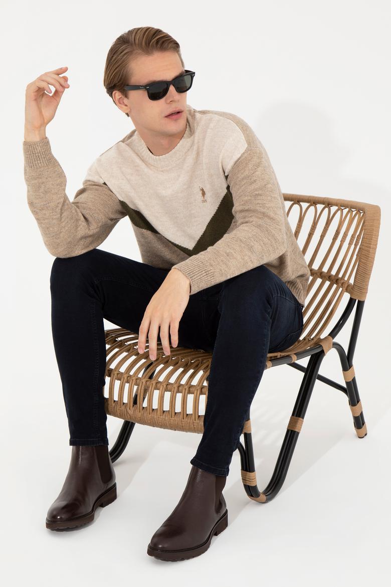 Erkek Camel Melanj Bisiklet Yaka Triko Kazak