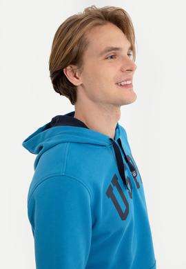 Erkek Kobalt Kapüşonlu Basic Sweatshirt - 50257173066