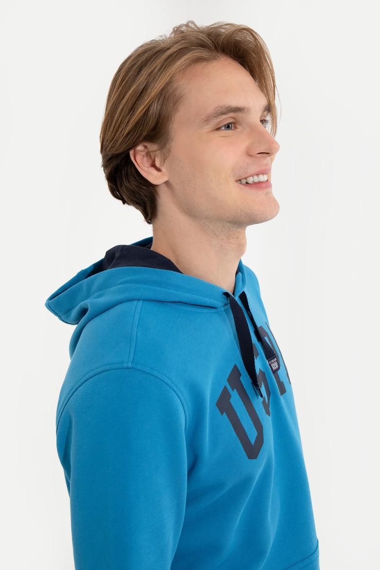 Erkek Kobalt Kapüşonlu Basic Sweatshirt - 50257173066