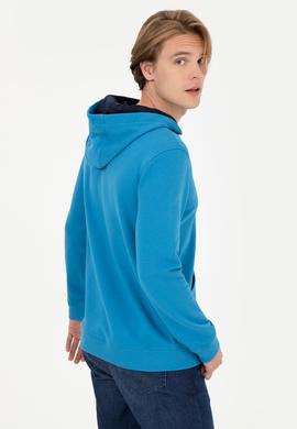 Erkek Kobalt Kapüşonlu Basic Sweatshirt - 50257173066