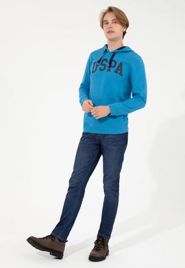 Erkek Kobalt Kapüşonlu Basic Sweatshirt - 50257173066