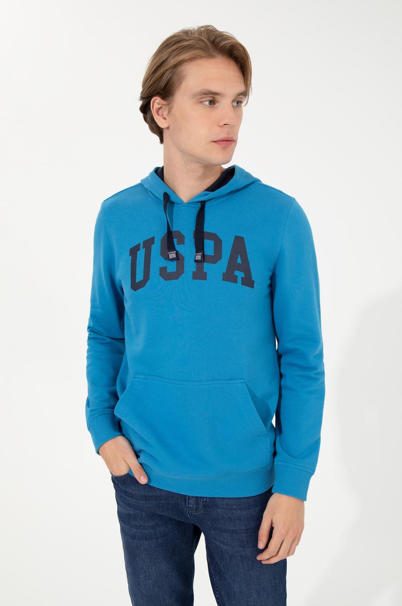 Erkek Kobalt Kapüşonlu Basic Sweatshirt