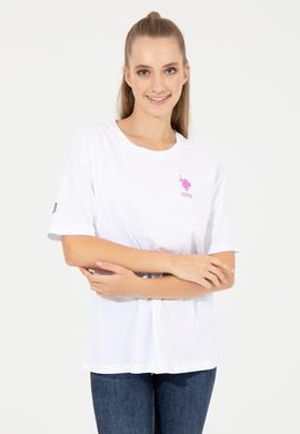 Kadın Beyaz Bisiklet Yaka Tişört - 50246219014