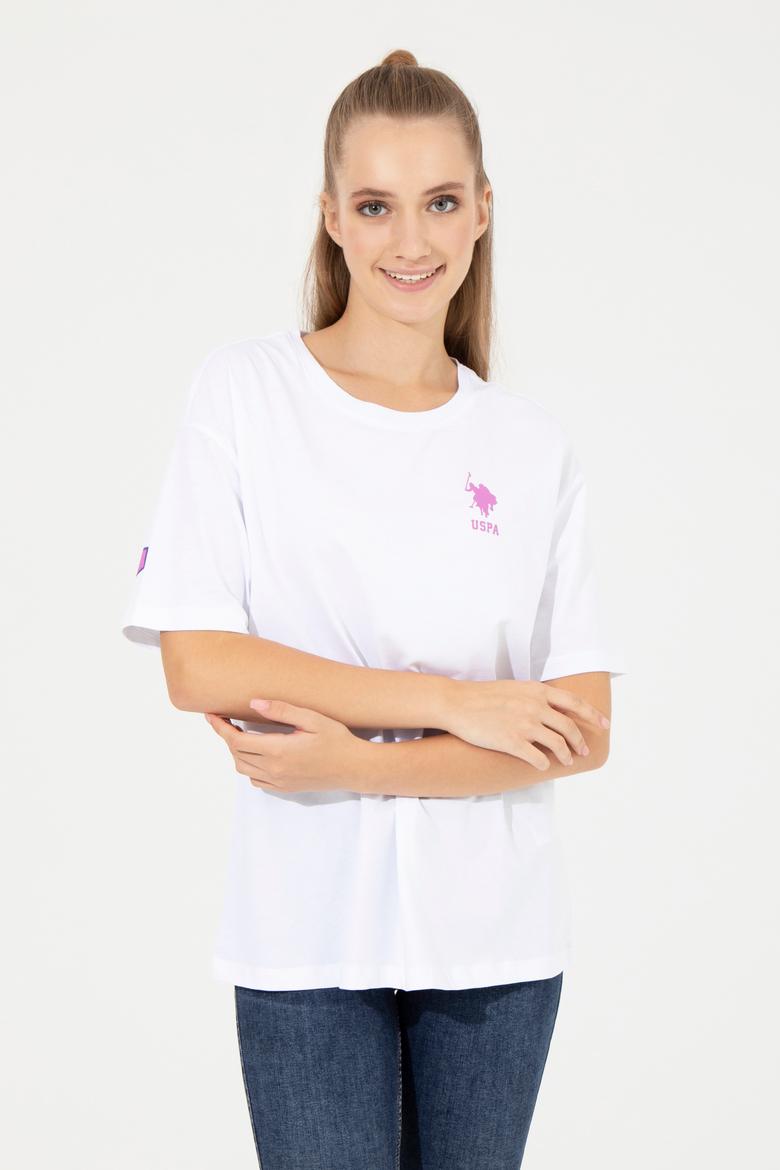 Kadın Beyaz Bisiklet Yaka Tişört - 50246219014