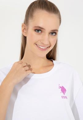 Kadın Beyaz Bisiklet Yaka Tişört - 50246219014