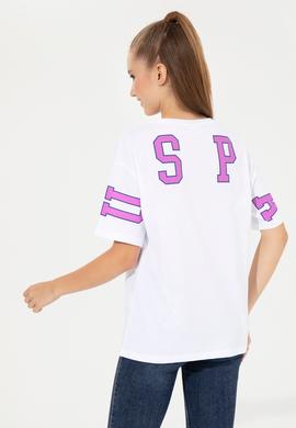 Kadın Beyaz Bisiklet Yaka Tişört - 50246219014