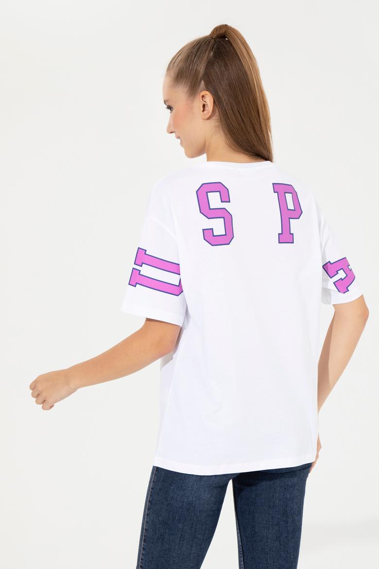 Kadın Beyaz Bisiklet Yaka Tişört - 50246219014