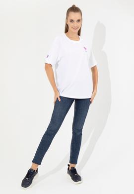 Kadın Beyaz Bisiklet Yaka Tişört - 50246219014