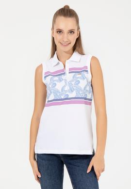 Kadın Menekşe Kolsuz Polo Yaka Tişört - 50248986002