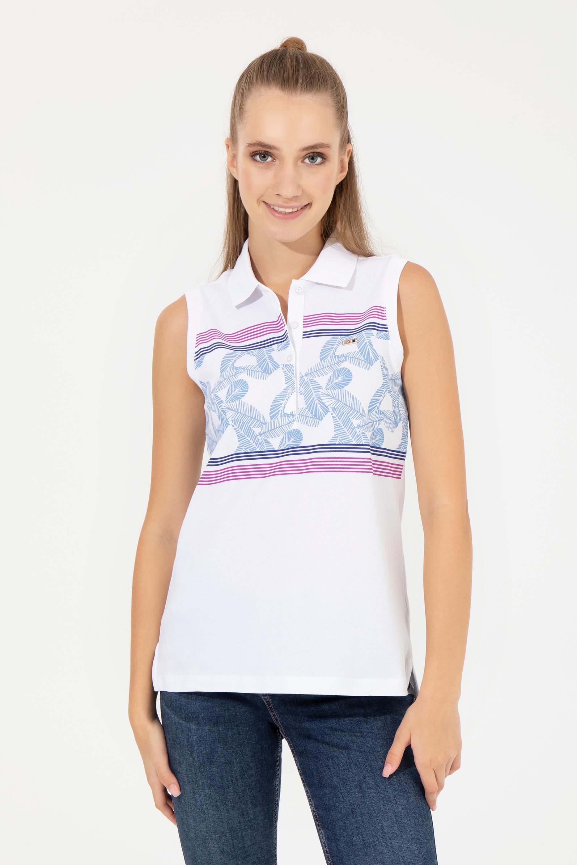 Kadın Menekşe Kolsuz Polo Yaka Tişört