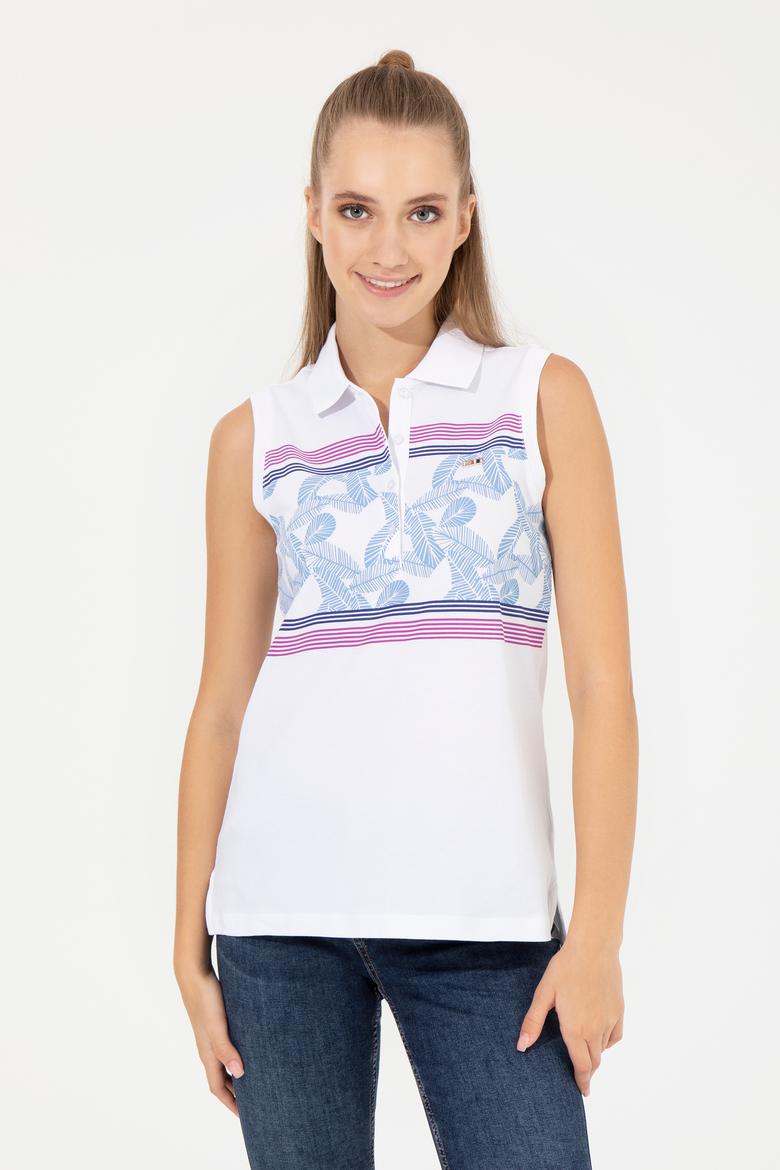 Kadın Menekşe Kolsuz Polo Yaka Tişört - 50248986002