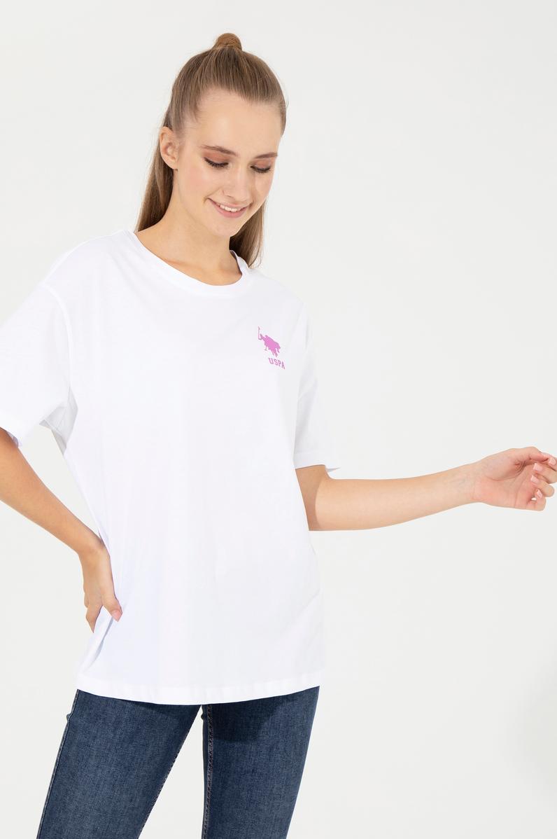 Kadın Beyaz Bisiklet Yaka Tişört