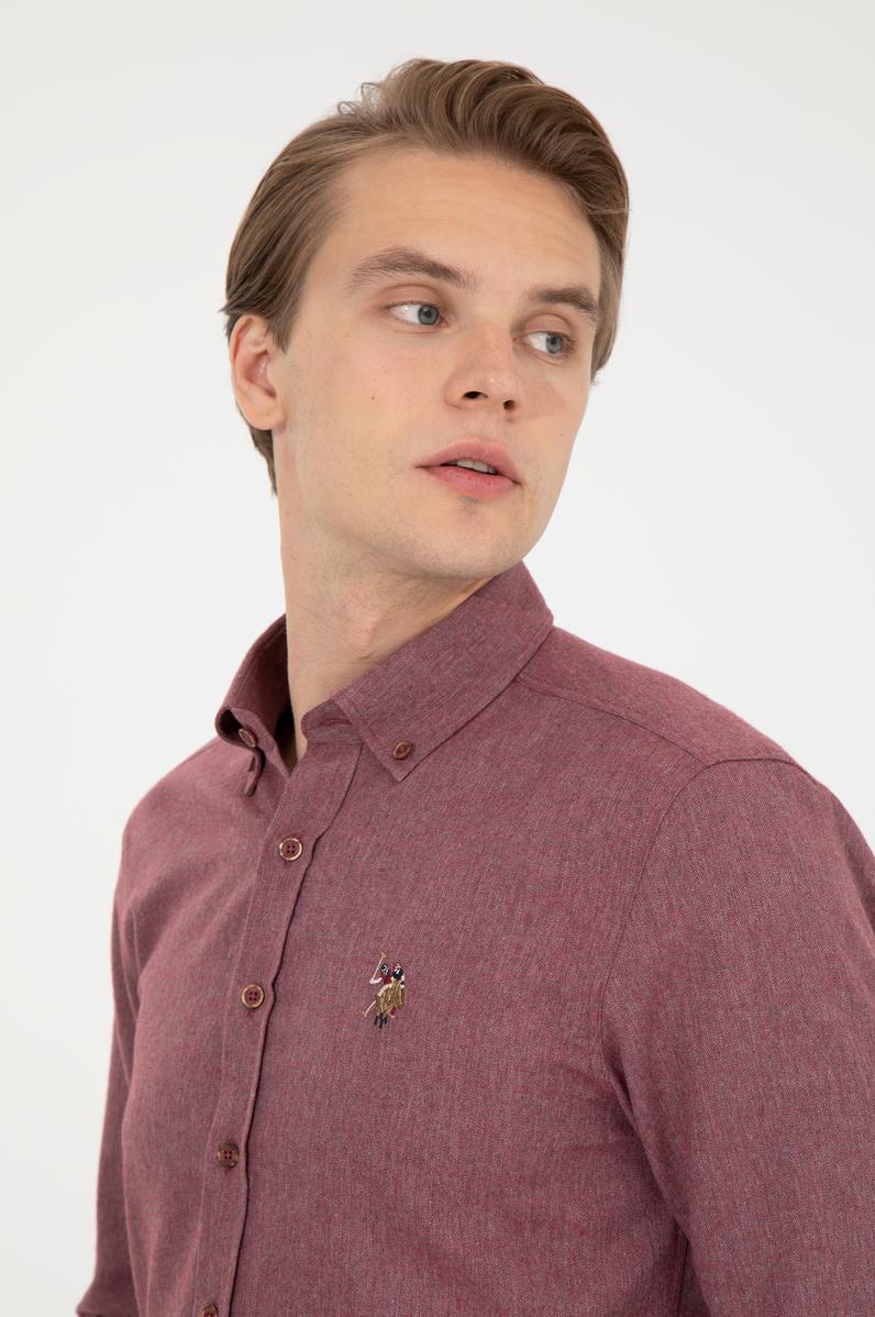 Erkek Vişne Uzun Kollu Basic Gömlek