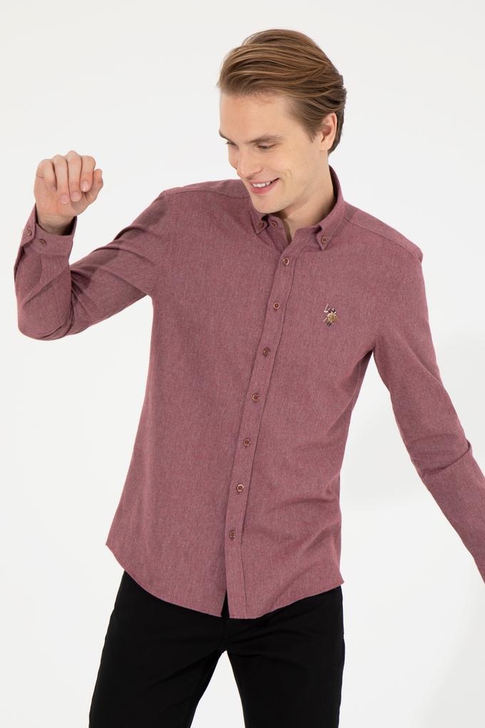 Erkek Vişne Uzun Kollu Basic Gömlek
