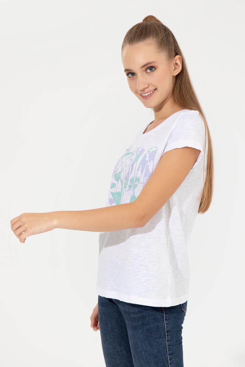 Kadın Menekşe Bisiklet Yaka Tişört - 50248999005