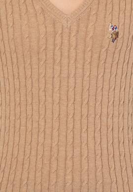 Kadın Camel Melanj Basic V Yaka Kazak - 50255662062