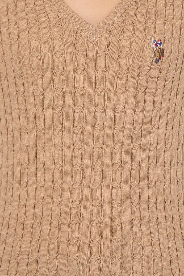 Kadın Camel Melanj Basic V Yaka Kazak - 50255662062