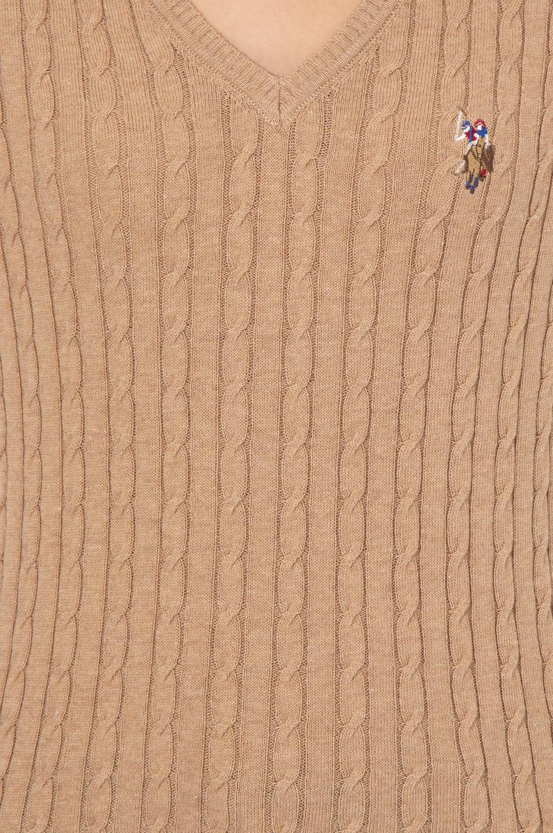 Kadın Camel Melanj Basic V Yaka Kazak