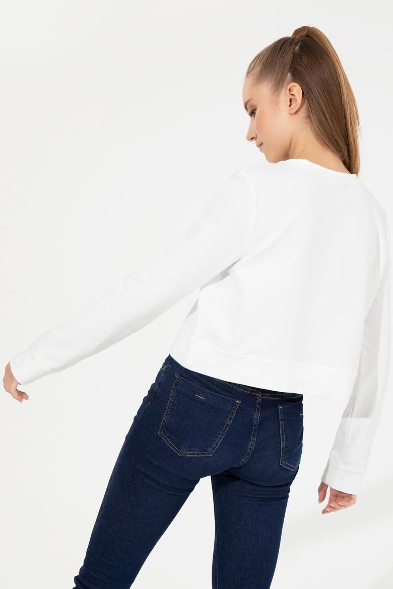 Kadın Ekru Bisiklet Yaka Sweatshirt - 50261238007