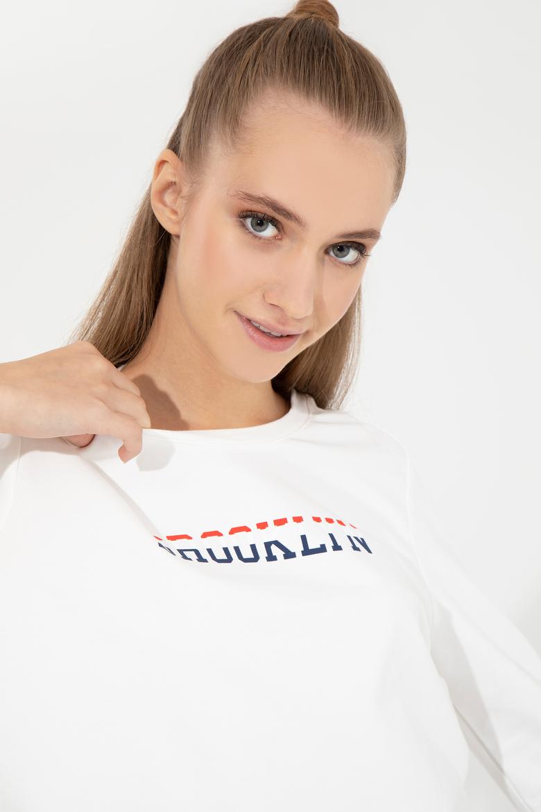 Kadın Ekru Bisiklet Yaka Sweatshirt - 50261238007