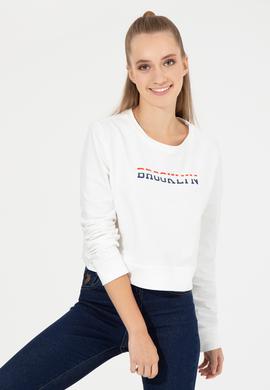 Kadın Ekru Bisiklet Yaka Sweatshirt - 50261238007
