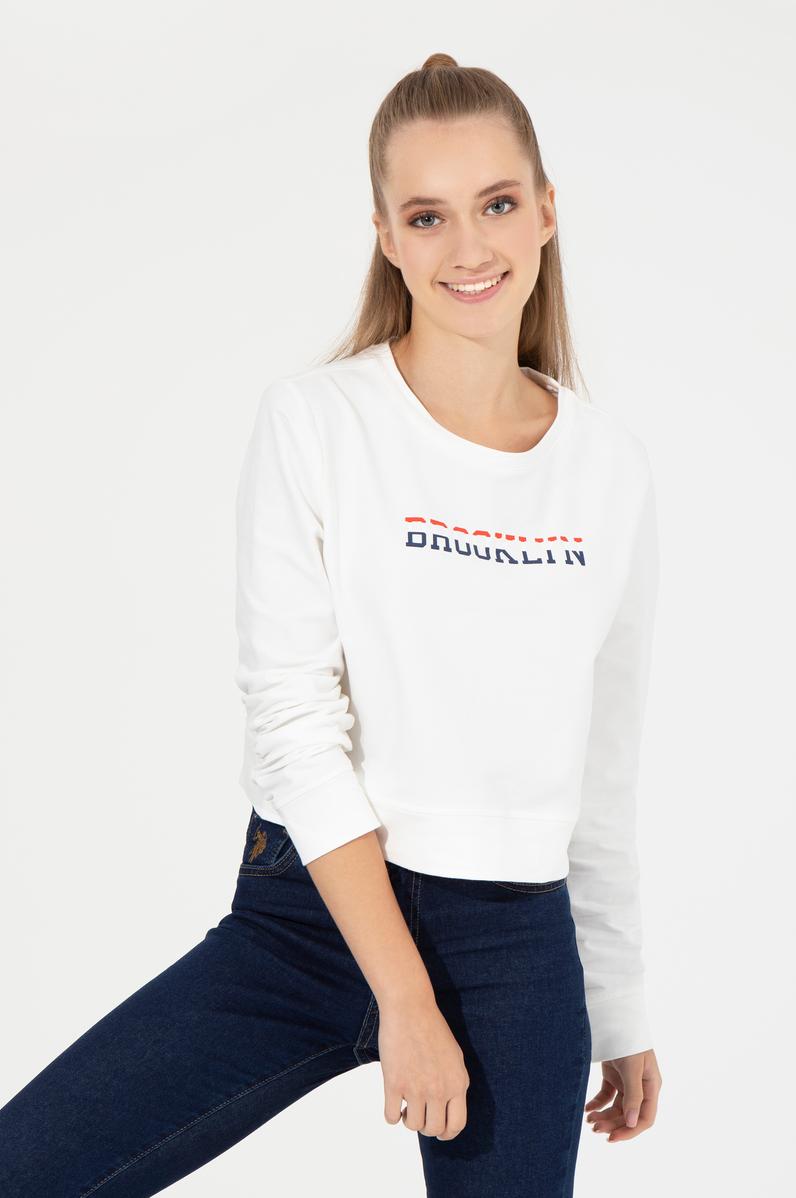 Kadın Ekru Bisiklet Yaka Sweatshirt