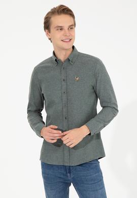 Erkek Koyu Yeşil Uzun Kollu Basic Gömlek - 50256275004
