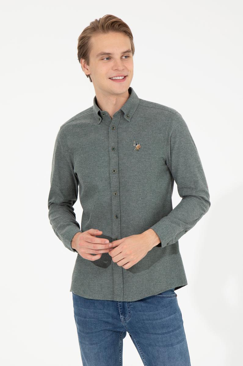Erkek Koyu Yeşil Uzun Kollu Basic Gömlek