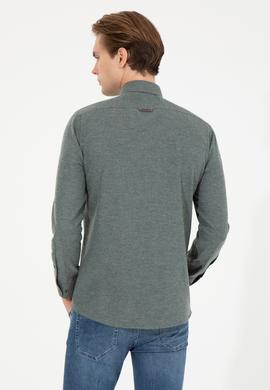 Erkek Koyu Yeşil Uzun Kollu Basic Gömlek - 50256275004