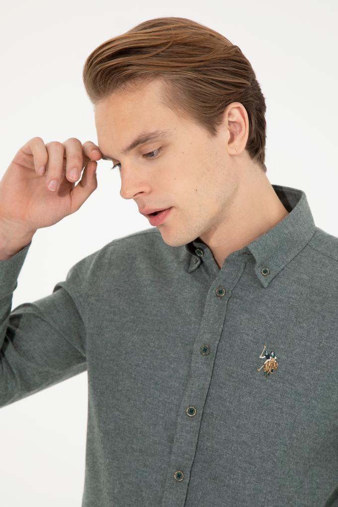 Erkek Koyu Yeşil Uzun Kollu Basic Gömlek