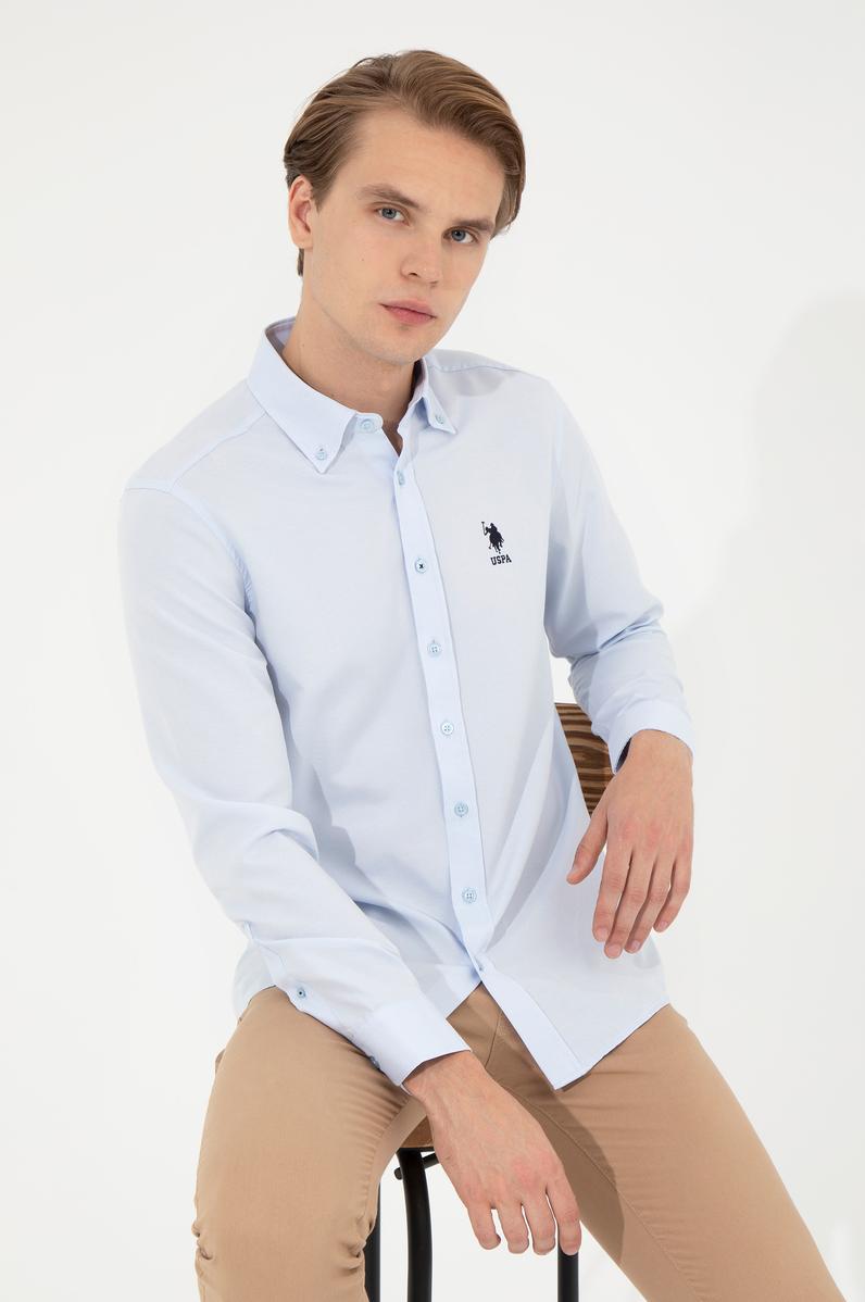 Erkek Açık Mavi Uzun Kollu Basic Gömlek