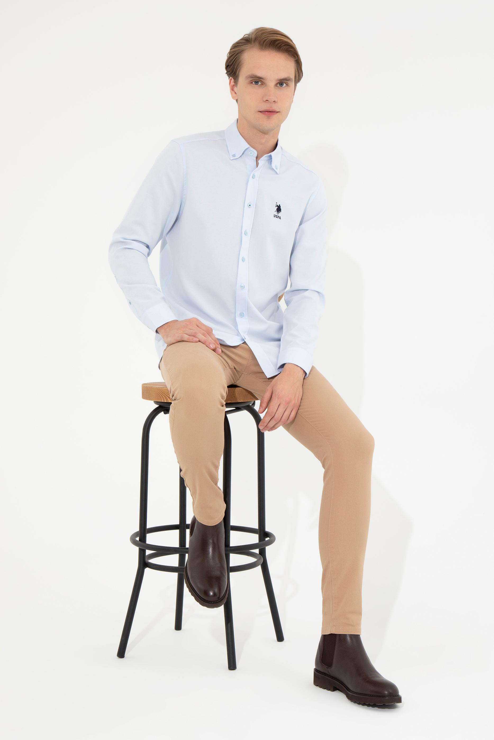 Erkek Açık Mavi Uzun Kollu Basic Gömlek