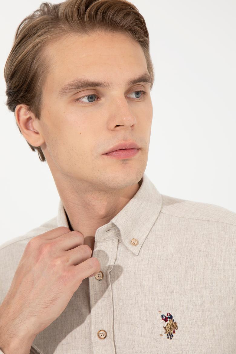 Erkek Bej Uzun Kollu Basic Gömlek - 50256275014