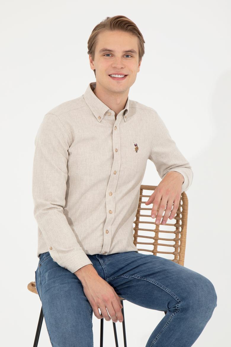 Erkek Bej Uzun Kollu Basic Gömlek - 50256275014