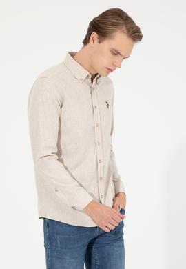 Erkek Bej Uzun Kollu Basic Gömlek - 50256275014