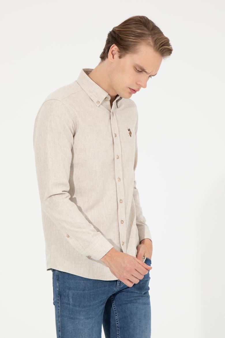 Erkek Bej Uzun Kollu Basic Gömlek - 50256275014