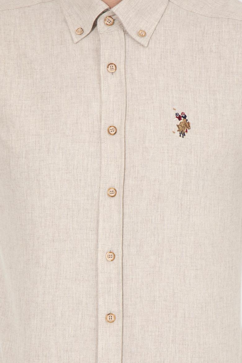 Erkek Bej Uzun Kollu Basic Gömlek - 50256275014