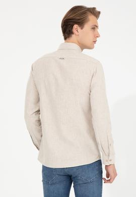 Erkek Bej Uzun Kollu Basic Gömlek - 50256275014