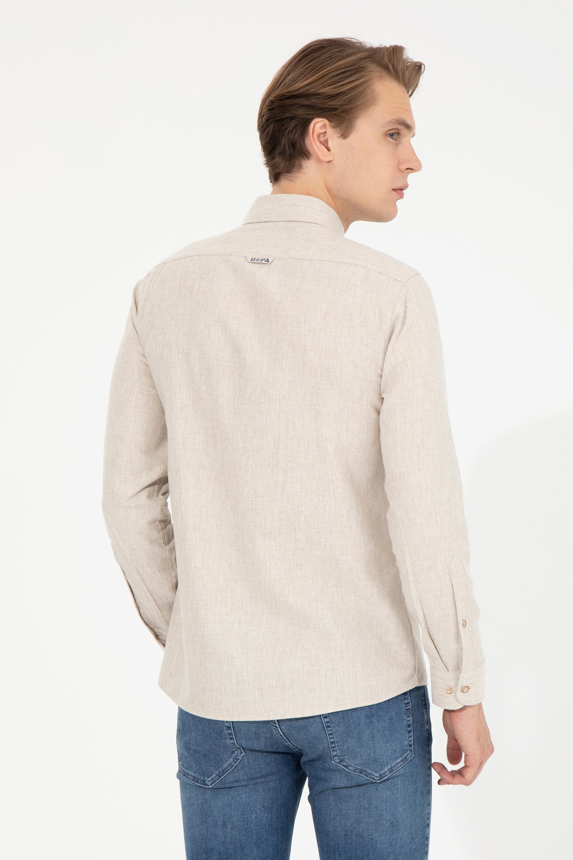 Erkek Bej Uzun Kollu Basic Gömlek