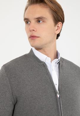 Erkek Gri Melanj Basic Triko Hırka - 50256577005