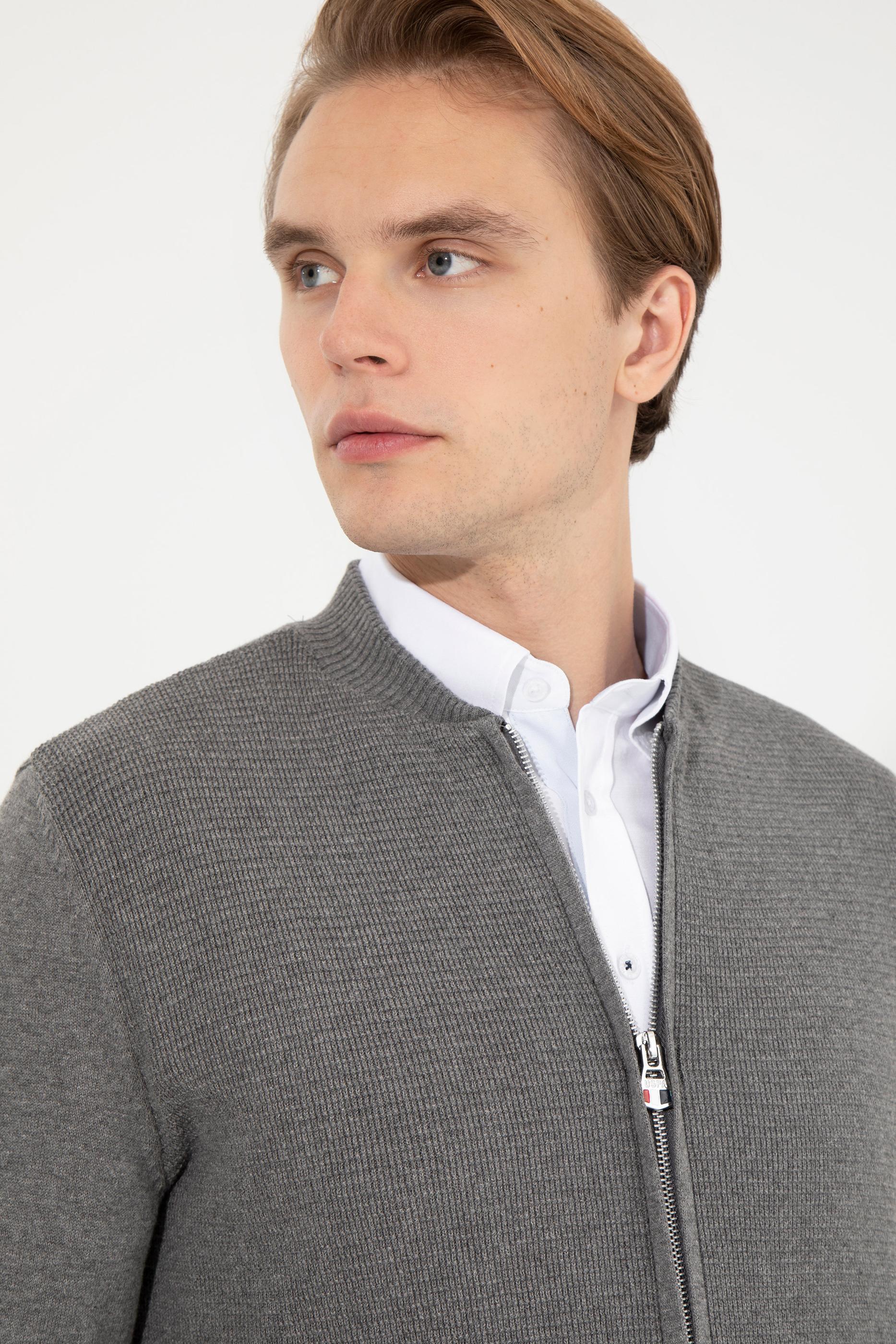 Erkek Gri Melanj Basic Triko Hırka